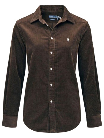 ralph lauren πουκαμισο κοτλε button front logo σκουρο καφε