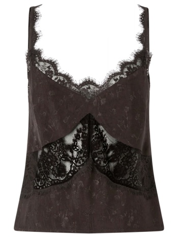 pinko τοπ tiare blouse lingerie δαντελα καφε