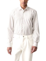 hugo πουκαμισο ριγε slim fit kenno λευκο-μπεζ-καφε