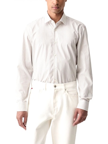 hugo πουκαμισο ριγε slim fit kenno λευκο-μπεζ-καφε