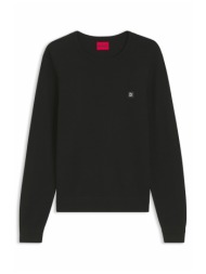 hugo πλεκτο setallo crewneck logo μεταλλικο μαυρο