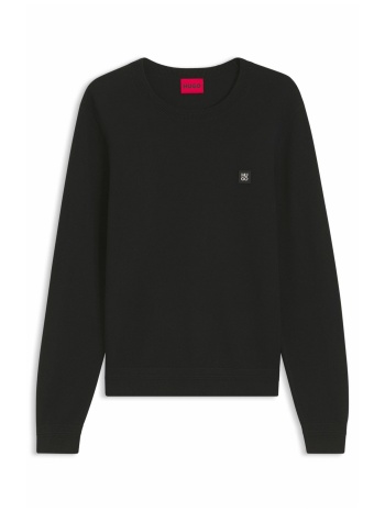 hugo πλεκτο setallo crewneck logo μεταλλικο μαυρο