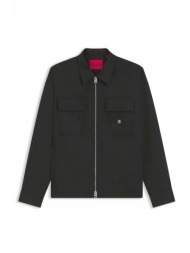 hugo μπουφαν overshirt fullzip elack τσεπες logo μεταλλικο μαυρο