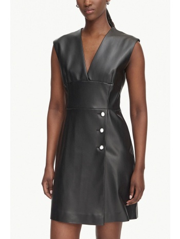 hugo φορεμα mini faux leather v-neck διακοσμητικα κουμπια