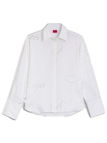 hugo πουκαμισο echinacea oversized fit logo λευκο