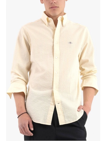 gant πουκαμισο regular fit seersucker ριγε κιτρινο - λευκο σε προσφορά