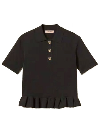 twinset polo πλεκτο βολαν στο τελειωμα μαυρο
