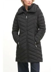 dkny μπουφαν φουσκωτο midi water resistant stretch τσεπες logo μαυρο
