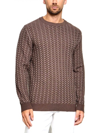 hugo πλεκτο crew neck simond logo σκουρο καφε
