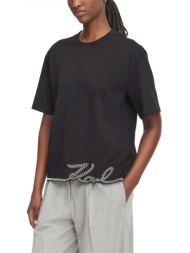 karl lagerfeld t-shirt signature hem boxy fit logo περλες μαυρο