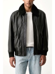 boss casual μπουφαν bomber δερμα jopeak μαυρο