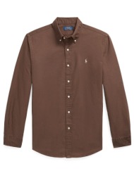 ralph lauren πουκαμισο button down custom fit logo καφε