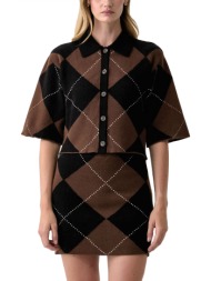 dkny polo πλεκτο κουμπια ρομβοι καφε-μαυρο