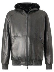 moose knuckles μπουφαν δερμα bomber hoodie leather bunny μαυρο