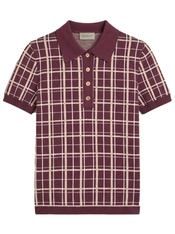 gant πουλοβερ checked knit rugger μπορντο μπεζ
