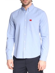 hugo πουκαμισο evito casual slim fit button down logo σιελ