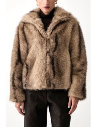 silvian heach γουνα faux fur rispar short ψηλο γιακα τσεπες καφε-μπεζ