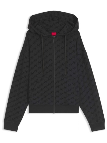 hugo φουτερ ziphood flokky_jacket all over logo μαυρο