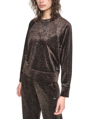 dkny φουτερ crewneck animal print logo καφε-μαυρο