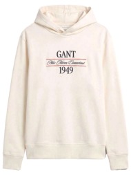 gant φουτερ hoodie graphic logo κρεμ
