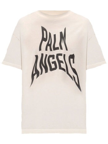 palm angels t-shirt distored regular fit logo μπεζ