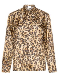 marella sport μπλουζα mlsnastro μεταξι v-neck δεσιμο στο λαιμο leopard print μπεζ-μαυρο