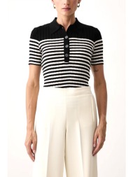 marella sport polo mlstecnico πλεκτο ribbed ριγε μαυρο-λευκο