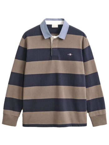 gant polo chambray heavy rugger ριγε καφε μπλε
