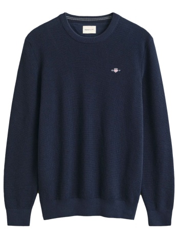 gant πλεκτο micro textured cotton λαιμοκοψη μπλε