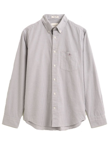 gant πουκαμισο regular fit classic poplin μικροκαρο γκρι