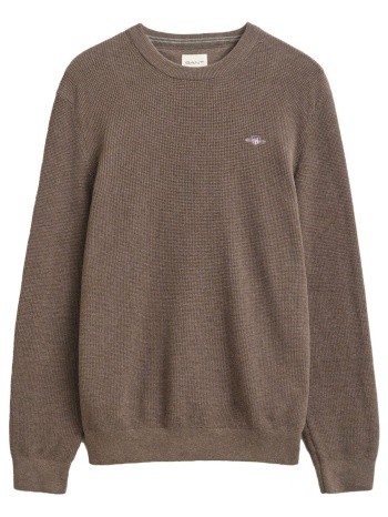 gant πλεκτο micro textured cotton λαιμοκοψη καφε