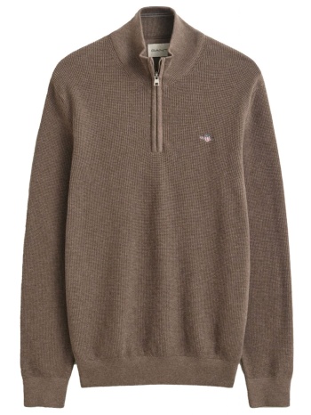 gant πλεκτο micro textured cotton half zip καφε