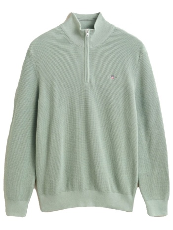 gant πλεκτο micro textured cotton half zip μεντα
