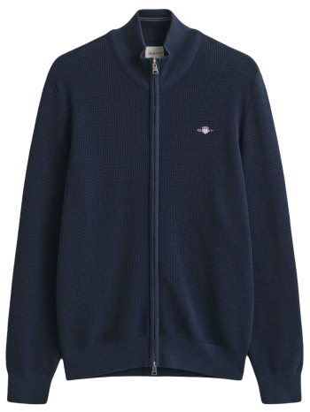 gant ζακετα πλεκτη micro textured zip μπλε