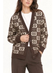 pinko ζακετα πλεκτη half breed cardigan logo καφε