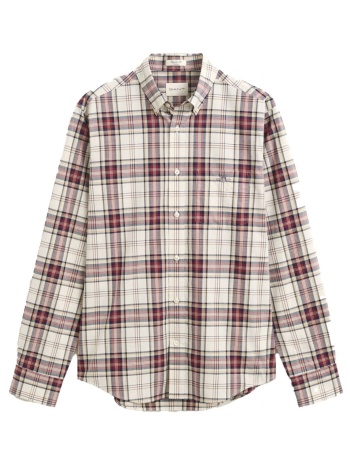 gant πουκαμισο καρω reg poplin check shirt κρεμ-κοκκινο