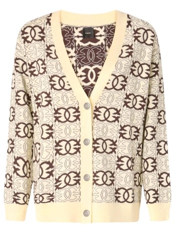 pinko ζακετα πλεκτη half breed cardigan logo κρεμ