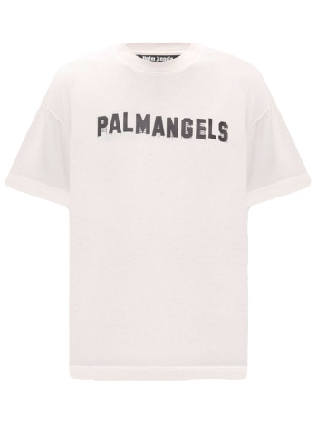 palm angels t-shirt regular fit logo εκρου