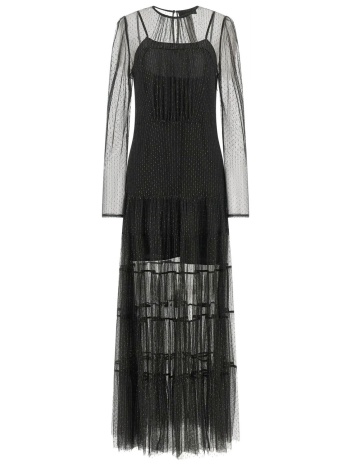 twinset φορεμα maxi c-thru βολαν τελειωμα μαυρο