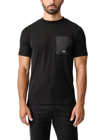 karl lagerfeld t-shirt crewneck pocket metallic logo μαυρο