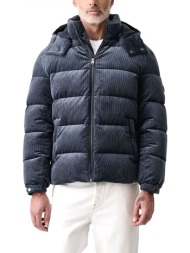 boss μπουφαν puffer κοτλε αποσπωμενη κουκουλα c-claudion ραφ μπλε