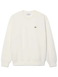 lacoste φουτερ crew neck classic fit logo λευκο