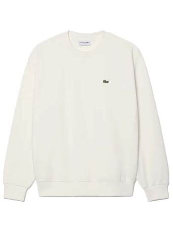 lacoste φουτερ crew neck classic fit logo λευκο