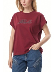 karl lagerfeld t-shirt rhinestone relaxed fit logo στρας μπορντω