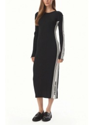 karl lagerfeld φορεμα πλεκτο midi ribbed logo knit slim fit ριγα μαυρο-λευκο