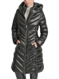 dkny μπουφαν puffer μακρυ logo μανικι μαυρο