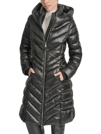 dkny μπουφαν puffer μακρυ logo μανικι μαυρο
