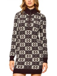 pinko φορεμα midi reims dress καφε-κρεμ logo