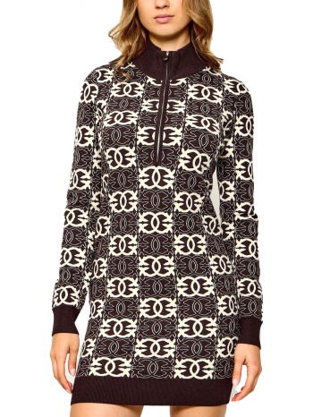 pinko φορεμα midi reims dress καφε-κρεμ logo