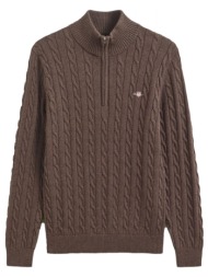 gant πλεκτο halfzip cable knit sweater καφε